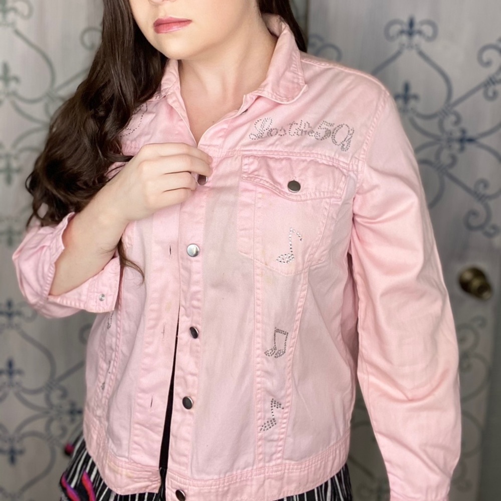 80’s Does 50’s Pink Rhinestone Jacket Vintage Size Medium